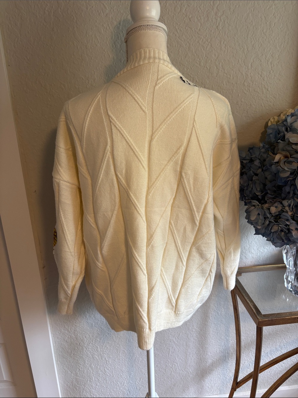 Cream Embroidered Button-Front Cardigan Sweater - Picture 3 of 5